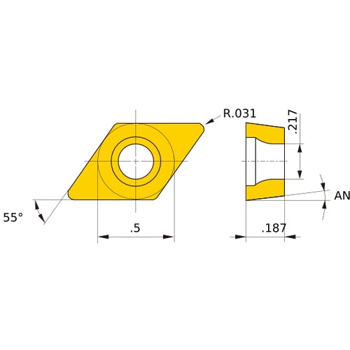 DCMT 432 MK MC5005, 0.8 mm Corner Radius, 4.76 mm Thick, 12.7 mm Inscribed Circle, Turning Indexable Insert