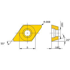 DEGX 430.5 R HTi10, 0.2 mm Corner Radius, 4.76 mm Thick, 12.7 mm Inscribed Circle, Turning Indexable Insert