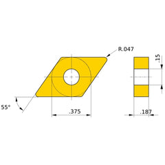 DNMG 333 MA UE6105, 1.2 mm Corner Radius, 4.76 mm Thick, 9.525 mm Inscribed Circle, Turning Indexable Insert
