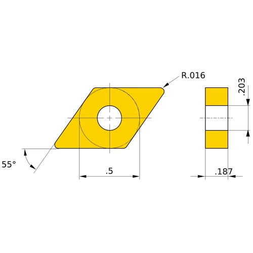 DNGA 431 flat_top MB4020, 1/64″ Corner Radius, 3/16″ Thick, 1/2″ Inscribed Circle, Turning Indexable Insert