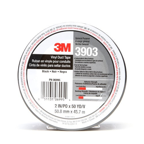 3M Vinyl Duct Tape 3903 Black 2″ × 50 yd 6.5 mil 2 Individually Wrapped Conveniently Packaged - Exact Industrial Supply