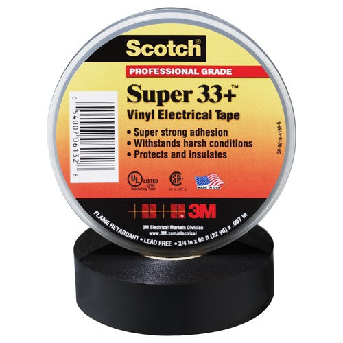 Scotch Super 33+ Vinyl Electrical Tape 3/4″ × 20 ft Black - Exact Industrial Supply