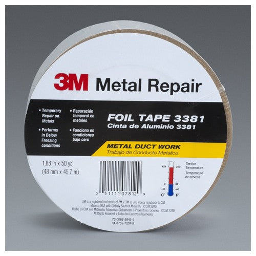 3M Aluminum Foil Tape 3381 Silver 1.88″ × 50 yd 2.8 mil - Exact Industrial Supply