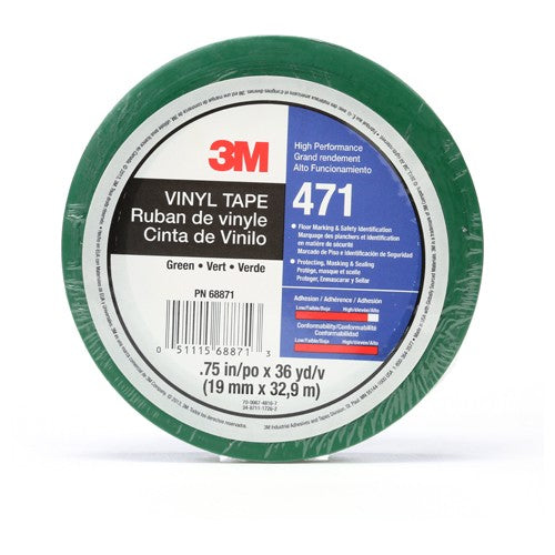 3M Vinyl Tape 471 Green 3/4″ × 36 yd 5.2 mil Individually Wrapped Conveniently Packaged - Exact Industrial Supply