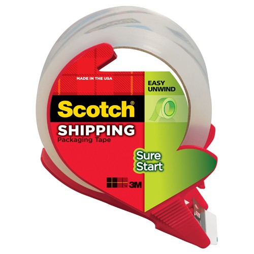 Scotch Sure Start Shipping Packaging Tape with dispenser 3450S-RD 1.88″ × 38.2 yd (48 mm × 35 m) - Exact Industrial Supply