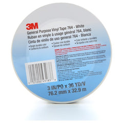 3M General Purpose Vinyl Tape 764 White 3″ × 36 yd 5 mil Individually Wrapped Conveniently Packaged - Exact Industrial Supply