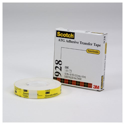Scotch ATG Repositionable Double Coated Tissue Tape 928 Translucent White 1/4″ × 18 yd 2 mil - Exact Industrial Supply